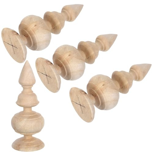 iplusmile 4pcs Embouts en Bois Massif Sculptés Ronds pour Poteaux Décoratifs, Chapiteaux de Balustrade en Bois Khaki, Usage Flexible pour Amélioration Maison et Bricolage