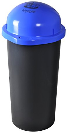 KUEFA HD-LA 60 Liter Mülleimer, Müllsackständer mit Laserbeschriftung (Blau, Papier) und Befestigungsring für den Gelben Sack, Pfandflaschen, Leergut
