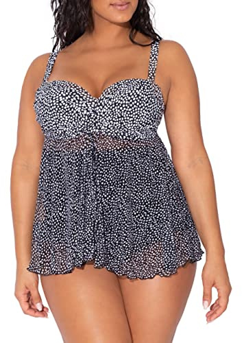 Smart+Sexy Full Busted Ruffle Twist Bandeau Tankini Top, Fresh Water Pearl Print, 95D para Mujer
