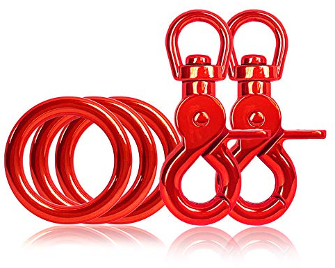 Ganzoo O-Ring & Scherenkarabiner Set mit 360° Drehgelenk, Stahl nichtrostend, rot, 3X Ring Ø35/26 mm Stärke 4,5 mm + 2X Haken 61 mm, für DIY Hundeleine/Halsband Paracord 550