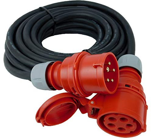 NWP CEE-Verlängerung 10m 400V 32A, Schwarz, IP44 5x4mm² H07RN-F - Gummischlauchleitung, Verlängerungskabel für Baustelle, Industrie, Außenbereich