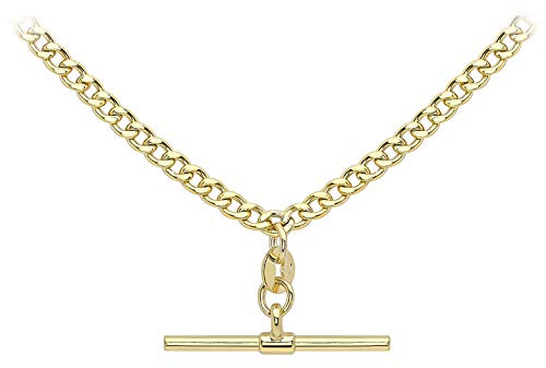 CARISSIMA Women's 9ct Yellow Gold T-Bar 80 Hollow Diamond Cut Curb Albert Clasp Necklace - 46cm/18'