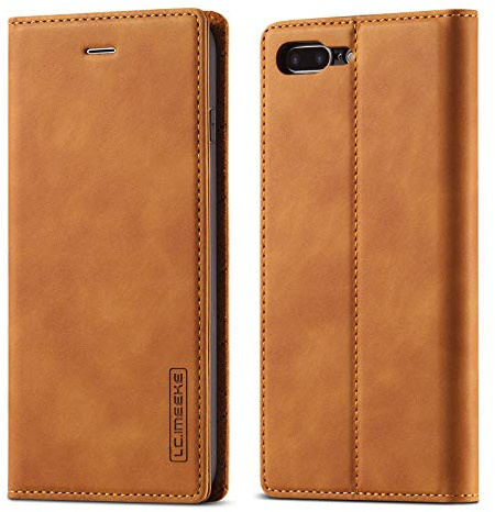 QLTYPRI Hülle für iPhone 7 Plus 8 Plus, Vintage Matte Handyhülle mit Kartenfach Geld Slot Ständer PU Ledertasche TPU Bumper Flip Schutzhülle Kompatibel mit iPhone 7 Plus 8 Plus - Braun