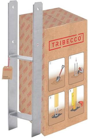 TRIBECCO H-Pfostenträger zum Einbetonieren (141 x 141/600) feuerverzinkt, Gesamthöhe: 600 mm, Materialstärke: 5 mm, lichte Breite: 140 mm Flachstahl H-Betonanker für schwere Holzkonstruktionen