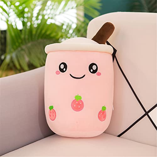 EXQULEG Bubble Tea Plüschtier Boba Kuscheltier Plüschpuppen Weiche Kuscheltier Tee Weiche Puppe Teetasse Kissen Kinderspielzeug (Rosa-Runde Augen,50cm)