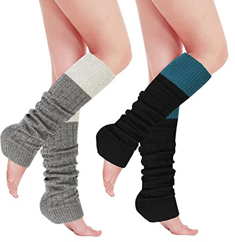 2 Paare Stulpen Damen Lange Winter Beinwärmer, Stulpen Mädchen Beinstulpen Damen Stricken Häkelarbeit Pulswärmer Leg Warmers Mädchen Stiefel Boot Abdeckung Alpaka Socken für Winterwärmer, 2 Farben