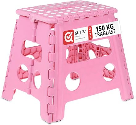 Relaxdays Taburete Plegable, Antideslizante, Resiste hasta 120 kg, Asa Transporte, Banca Infantil 32,5x37x30 cm, Rosa