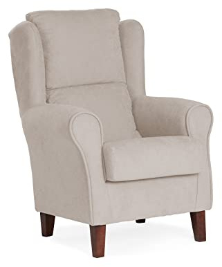 Sillonea- Sillón orejero Venecia, Acolchado con Poco Fondo. Butaca con Respaldo para Salón, Dormitorio o Sala de Espera. Sillón Individual de 104x77x74 cm en Beige/Nogal