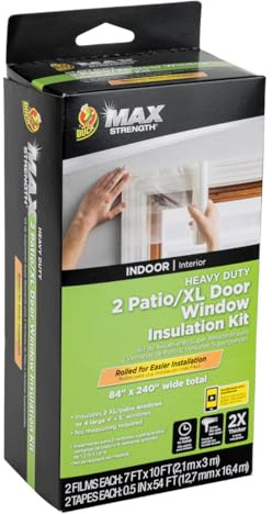 Duck Brand MAX Strength Lot de 2 kits d'isolation pour fenêtres et portes de patio XL, 213,4 x 304,8 cm, transparent, couvre 2 fenêtres XL ou 4,2 fenêtres de 1,2 x 1,8 m (288071)