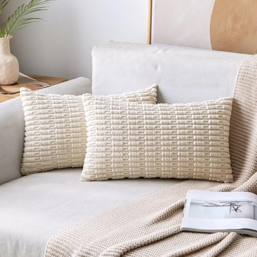 MIULEE 2er Set 40x60 cm Kordsamt Kissenbezüge Weihnachten Moderne Kissenhüllen Dekorative Sofakissen Dekokissen Weicher Zierkissenbezug für Wohnzimmer Sofa Schlafzimmer Boho Dekor Beige