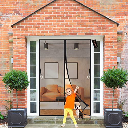 Magnetic Fly Screens for Doors 195x180cm Black Heavy Duty Bug Mesh Curtain Magnetic Door Screen Keep Bugs Out & Let Fresh Air in for Entry/Exterior Door/Kitchen/Patio Door