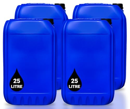 25L JERRY CAN | UN Approved Stackable Bottle Container + Tamper Evident Cap | Perfect for Storage of Potable Water Liquids Waste | Food Grade (Blue, 4)