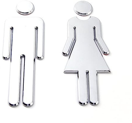 Segni WC per Uomo e Donna,Toilette Bagno Porta Targhetta Adesiva,Etichette Adesive per Toilette,WC Segno Targa,Applica a Luoghi Pubblici Hotel Negozio Centro Commerciale Supermercato,Argento,12 cm