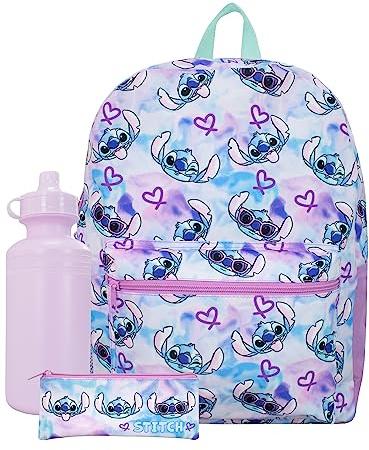 Disney Stitch School Bag Set 3 Piece | Lilo and Stitch Backpack With Pencil Case And Water Bottle | Girls Backpacks | Multicolour