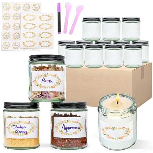 Salzesfalls 16 Pack Clear Candle Jars for Making Candles,8 oz Glass Jars with Lids,Candle Jars with 16 Metal lids,Canning Jars For Candles,Spice,Powder,Liquid,Sample