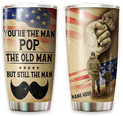 Thermal Coffee Cup 590ml Insulated Travel Mug with Straw and Lid Tumbler for Dad Valentine's Day Christmas Custom Name Pop Tumbler You're The Man The Old Man But Still The Man