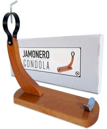 KROWN - Jamonero Góndola Lacado Economico, Jamonero Profesional, Soporte jamonero Tipo Gondola, Base de Corte para Usar con Cuchillo jamonero, Jamon iberico, Fabricado en España