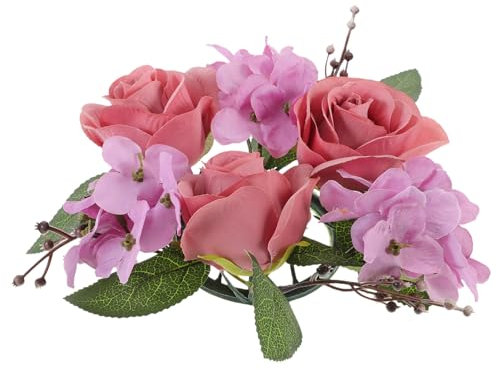 Garneck Künstlicher Rosenkerzenring Seidenblumen Eleganter Tischkranz Für Hochzeiten Und Feiern Dekorativer Kerzenhalter Mit Romantischem Flair Für Hochzeits Und Festtagsdekoration