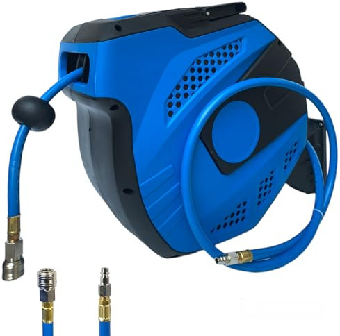Avvolgitubo ad Aria Compressa Automatico 20 metri Attacco 1/4 Avvolgitubo con Supporto a Parete Orientabile 180° Avvolgitubo con Riavvolgitore Automatico e Auto-stop