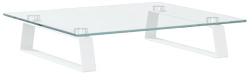 vidaXL Monitorständer, Monitorerhöhung mit Stauraum, Ständer Halterung für Monitor Laptop Drucker, Schreibtischaufsatz Bildschirmerhöhung, Weiß 40x35x8cm Hartglas Metall
