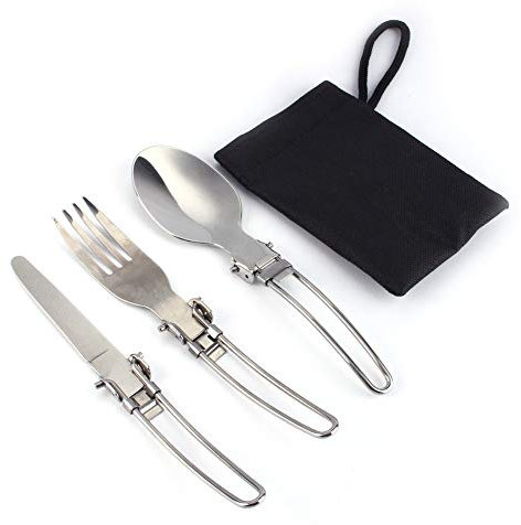 Ensemble de Couverts, Couverts Pliants Portables Multifonctions 3 en 1 en Acier Inoxydable avec Pochette étanche, Couverts Pliants Détachables, Kits de Poche, Ustensiles, Ensemble de Couverts pour la