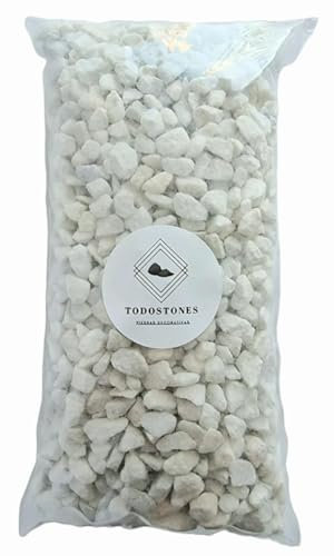 Piedra Grava Blanca Bolsa de 2kg - Piedras Decorativas - Piedras Decorativas para interiores - Piedras para Macetas - Grava Jardin (8-12 mm) (Blanco puro)