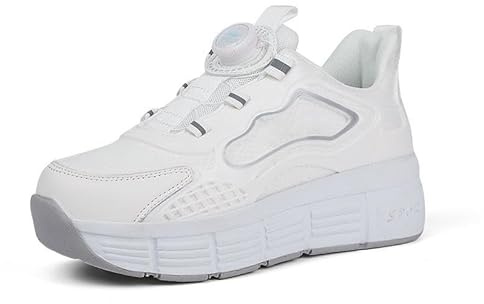 FWGSJOPC Schuhe mit Rollen für Jungen Mädchen, Skateboardschuhe Sportschuhe Turnschuhe Kinder Erwachsene, 2 in 1 Multifunktionale Rollschuhe, White A-39