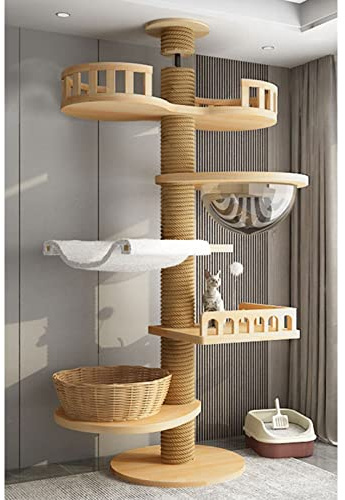 Large Cats Multi-Level Cat Furniture Tower - Floor to Ceiling Cat Tree with Hammock, Scratching Posts, and Cat's Nest - Ideal Indoor Condo