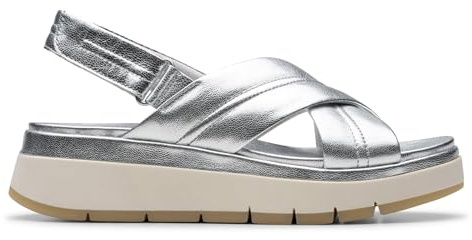 Clarks - Tuscan Cross, Sandalia De las mujeres, Silver Leather,