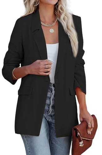 DayaEmmoTQ Americana para mujer, manga larga, informal, solapa, oficina, negocios, Negro , XL