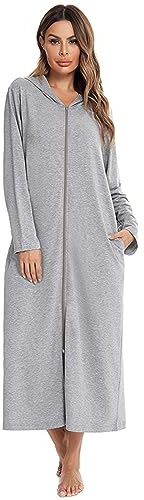 Peignoir à Manches 3/4 avec Fermeture éclair pour Femme - Imprimé Floral - Léger - avec Poches - Robe à Col V Peignoir de Bain Absorbant - Chambre Peignoir Peignoir Fin et Doux