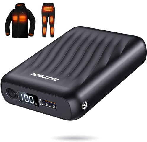 GOTOBI Batería externa de 18400 mAh para chaleco térmico, batería de 12 V/5 V con pantalla LED y salida DC/USB/Type-C para chaquetas, chalecos y sudaderas con capucha