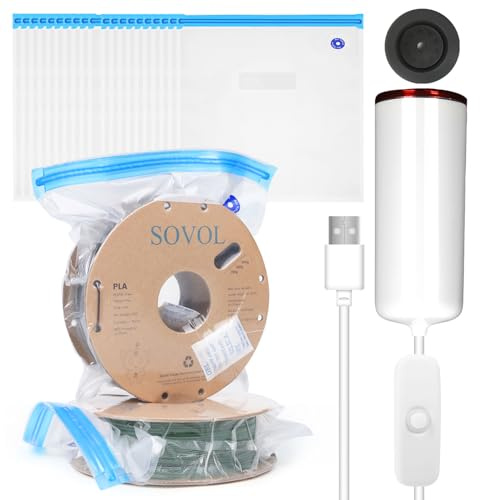 Sovol 3D Drucker Filament Vakuumbeutel mit Pumpe, 20 Stück | Filament Beutel Vakuum Kit für Filamentaufbewahrung, Wiederverwendbar, 30 x 34 cm