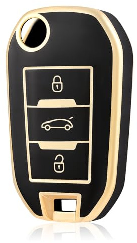 OFF WE GO Autoschlüssel Hülle Schlüssel Gehäuse Schlüsselhülle Cover für Peugeot 208 301 307 308 407 508 2008 3008 5008 Citroen C2 C3 C4 C5 C6 C4L C5 DS6 Opel Schlüsselcover, Schwarz Gold