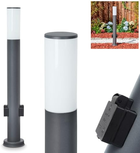 HOFSTEIN Wegeleuchte Caserta, Außenwegeleuchte mit 2 Steckdosen aus Metall/Kunststoff in Anthrazit/Weiß, moderne Außenleuchte für Garten, Außenbereich, Hof, Terrasse, Höhe 80cm, E27, IP44