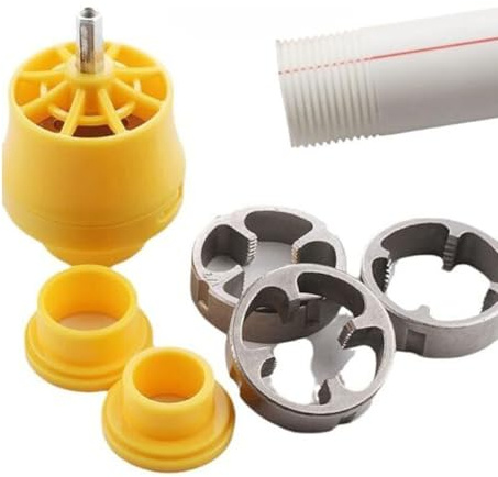 Herramienta para hacer roscas de PVC para taladro eléctrico, juego de troqueles para grifos de tubos de plástico, Kit de enhebrador de tubos con 3 troqueles, 1/2, 3/4, 1 (1 Set)