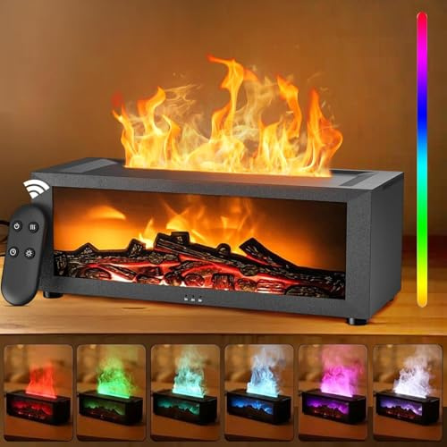 PKKP Aroma Diffuser Kamin, Flammen Aroma Diffuser, 150ML LED Kamin Bonfire Diffuser mit 7 Farben Licht und Timer, Fireplace Diffuser mit Fernbedienung, DuftöL Diffuser für Zuhause Büro (Schwarz)