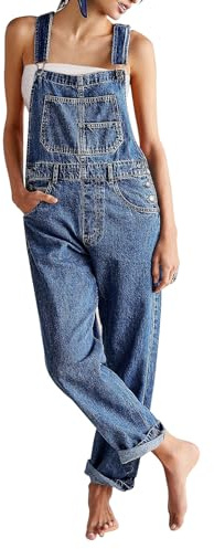Sovoyontee Salopette d'été ample pour femme - Longue - En jean - Combinaison-pantalon à bavette avec bretelles, M