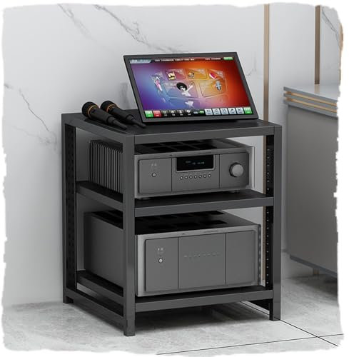 IMUNKT HiFi Regal Ständer, Audio-Regal, AV-Regal, Plattenspieler Rack, TV-Schrank, 3/4/5/6 Ebenen, Haus Büro Medienstände, Stereo Komponenten-Rack, Höhenverstellbar(Black,40cm-16in)