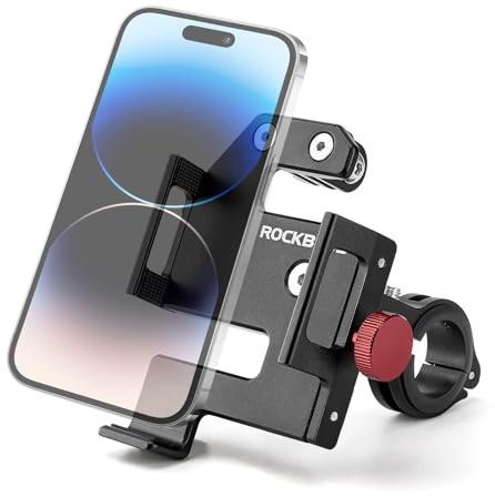 ROCKBROS Porta Cellulare Bici, Supporto Telefono Moto da Manubrio, Porta Telefono Stabile in Alluminio, Compatibile con iPhone 16 15 Pro Max Plus Mini Galaxy Huawei Xiaomi, 4.7-7.09 Smartphones