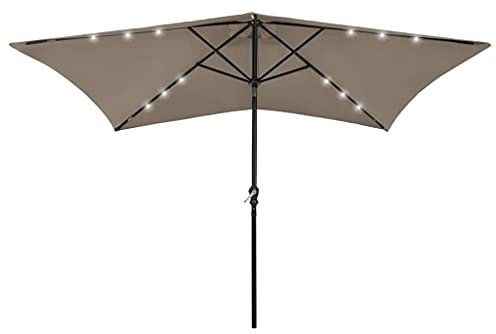 LLEZKBR Ombrellone da giardino con LED e palo in acciaio, 2 x 3 m, colore: Tortora
