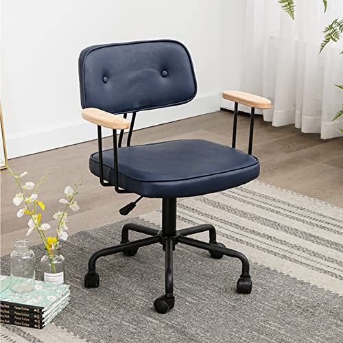 Bürostuhl mit mittlerer Rückenlehne, Armlehnen aus Holz und PU-Leder, drehbar, stilvoller und bequemer Arbeitsstuhl für Home Office