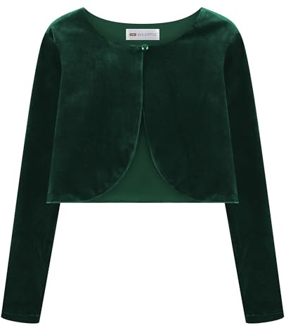 Bolerose Boléro Fille Velours Manches Longues | Encolure Ronde, Bouton Unique, Coupe Courte, Doux et Résistant, Lavable en Machine, 3-14 Ans