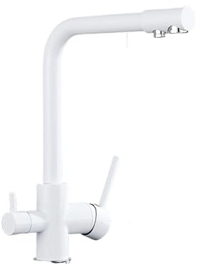 Robinet de cuisine filtré monté sur comptoir, mélangeur d'eau chaude et froide à double poignée à 3 voies(White)