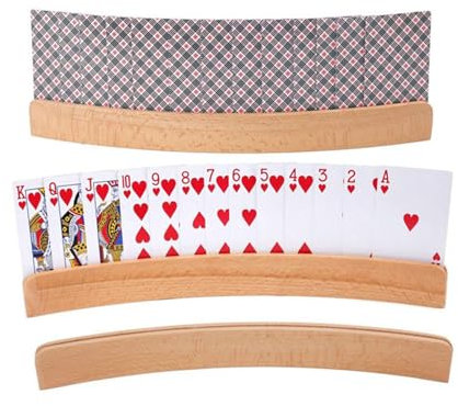 Satz von 4 gebogenen Spielkartenhaltern für Senioren Erwachsene,Massivholz Poker Kartenhalter Stand Display Rack für Karten ,Einfaches Design, natürliches Holzmaterial, Ideal für Mehrspielerspiele,Hol