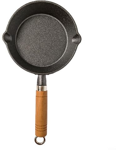 Mini poêle à frire en fonte antiadhésive avec manche en bois, poêle à œufs, poêle à crêpes, poêle à petit-déjeuner pour rôtir, œufs, cuisson à la maison, cuisine (A 15 cm)