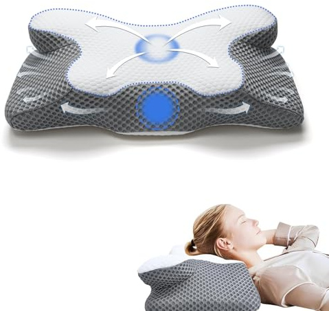 Neuytiky Almohada Cervicales y Cuello,Almohada Cervical Almohada Viscoelastica, Almohada Ortopedica y Ergonomica para Dormir de Lado y Boca Arriba(63 x 12/9 x 34 cm)