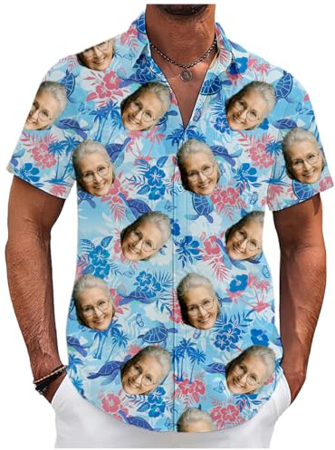 Tingwei Custom Hawaiian Shirt for Men, Personalised Funny Hawaiian Shirts with Faces, Shiteshirts for Men, Tropical Summer Beach Casual Short Sleeve Button Down Shirts
