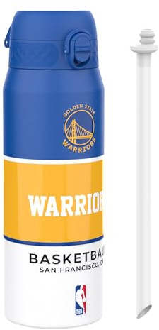 NBA Golden State Warriors Sport Vattenflaska Med Avtagbart Sugrör, 750ml/24oz, Läckagesäker Vakuumisolerad Dricksflaska, Lätt Att Öppna, Säker Låsning, Diskmaskinssäker, Flipplock, Metallflaska