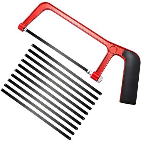 Mini Hacksaw Set with 10 Blades, Junior Hacksaw Adjustable Frame Small Hand Saw, Heavy Duty Metal Cutting Saw for PVC, Wood, Plastic, Compact Hack Tool for DIY, Home Repair & Workshop Use